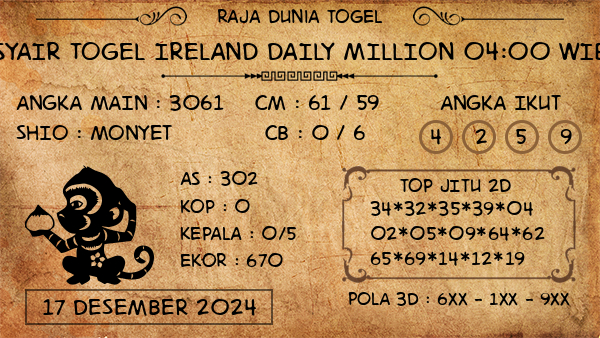 Prediksi Ireland Daily Million 04:00 WIB